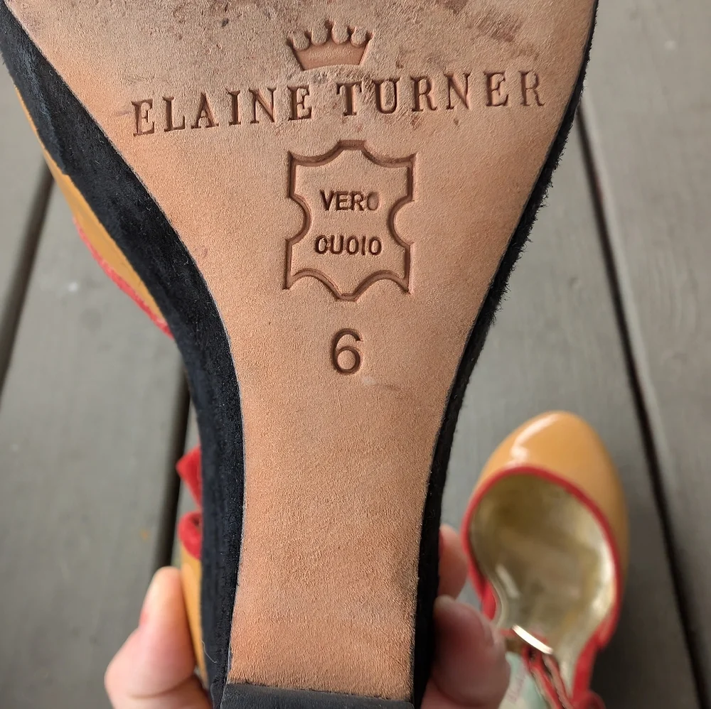 Elaine Turner Colorful Ankle Strap Platform Heels 6 Patent Leather Retro‎ Pinup